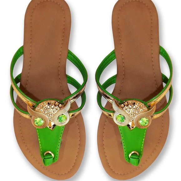 Gem Studded Open Back Synthetic Leather Flat Thong - Picture 5 of 8